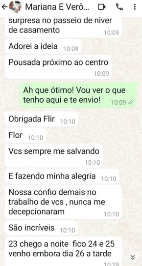 Print de conversa de cliente no WhatsApp da Viaje Bem